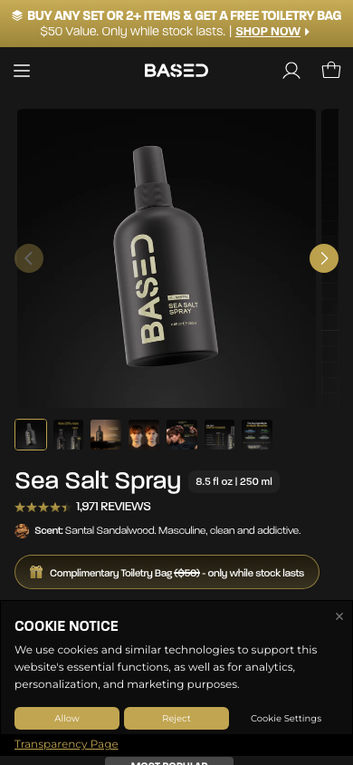 Based Bodyworks sea salt spray product page screenshot