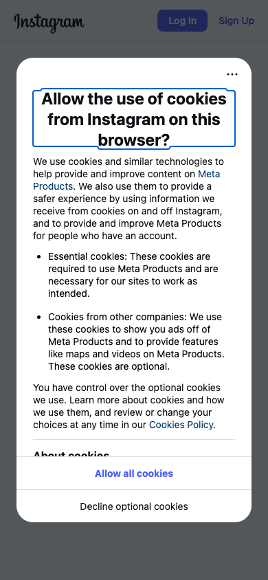 Bilson Instagram source screenshot with cookie overlay